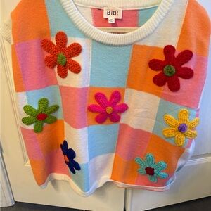 BiBi Pastel Knit Top with Orange Accents size medium